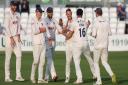 Jamie Porter of Essex celebrates with his team mates after taking the wicket of Emilio Gay during Essex CCC vs Northamptonshire CCC, LV Insurance County Championship Division 2 Cricket at The Cloudfm County Ground on 21st September 2021