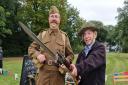 Stuart Wilby (left) with a new recruit for the Home Guard at Valence House Museum.