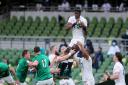 England's Maro Itoje claims a line-out during the Six Nations match against Ireland in Dublin.