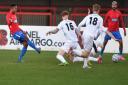 Daggers Angelo Balanta finds the back of the net against Ebbsfleet United in the FA Trophy third round at Victoria Road