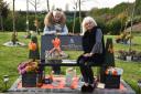 Ricky Hayden's sister April and mother Suzanne Hedges by Ricky's memorial bench at the Forest Park Crematorium. Picture: Ken Mears