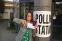Else Kvist outside the polling station after she was not allowed to vote in the EU election. Picture: Else Kvist