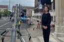 Maisie Stone on film set at Dagenham civic centre