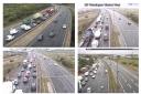 Traffic cameras show congestion on the A13 at different points following the incident
