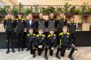 Cumbria Football Academy players with Armstrong Watson CEO Paul Dickson, Danny Grainger and Andy Millburn