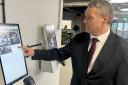 Cllr Darren Rodwell tests touch-screen technology at new sports hub