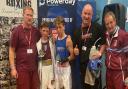Jayden Slade and Benny Tokeley with respective coaches Chris Penny, Terry Abbot and Sean O’Sullivan after a thrilling final.