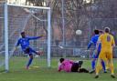 A Sporting Bengal United player clears a Barking shot off the line during Saturday's match (pic: Terry Gilbert).