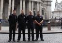 Barking and Dagenham College students Sam Crosby, Chris Lashmar, Charlie Lapworth and Chris Robertson at St Pauls Cathedral