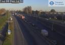 A traffic camera shows queues at the A13 junction with Movers Lane