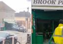 A video shows a car ramming into a pie and mash shop in Dagenham before driving away