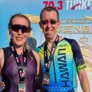 Cristina and Trevor Cooper after their 70.3 Ironman in Turkey