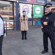 Cllr Margaret Mullane with officers outside Barking station during a patrol of the town centre late last year.
