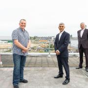 Council leader Darren Rodwell, London mayor Sadiq Khan, with deputy mayor Justine Simons and Unmesh Desai AM, City and East, at the site of the new Dagenham film studios