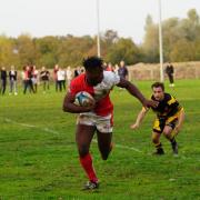 Nat Farrell runs in one of his five tries for Dagenham against Braintree