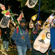 Parade participants with homemade lanterns