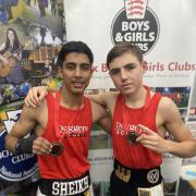 Dagenham Boxing Club's Musa Sheikh and Jake Hornsby celebrate