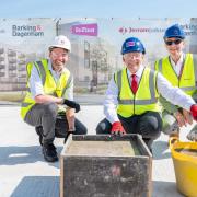 Cllr Darren Rodwell (centre) was there for the scheme's topping out