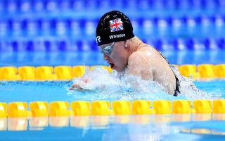 Brock Whiston on the way to winning the women\'s 100m breaststroke at the 2019 World Para Swimming Allianz Championships at London Aquatic Centre