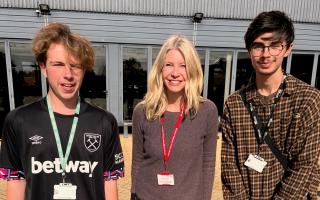 Kristin Ellingson with two Barking and Dagenham college students